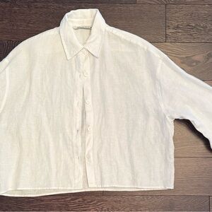 Zara Cropped White Linen Button-Down Shirt